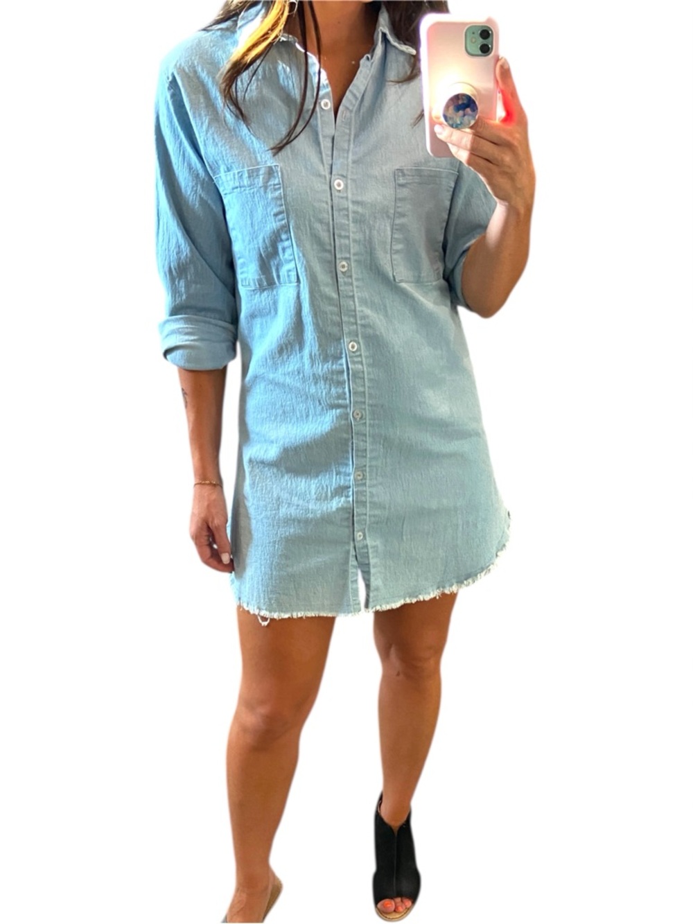 Light Blue Denim Shirt Dress Button Down